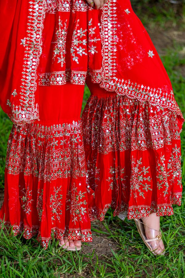 Red Georgette 7mm Sequence Work Salwar Suit - Image 3