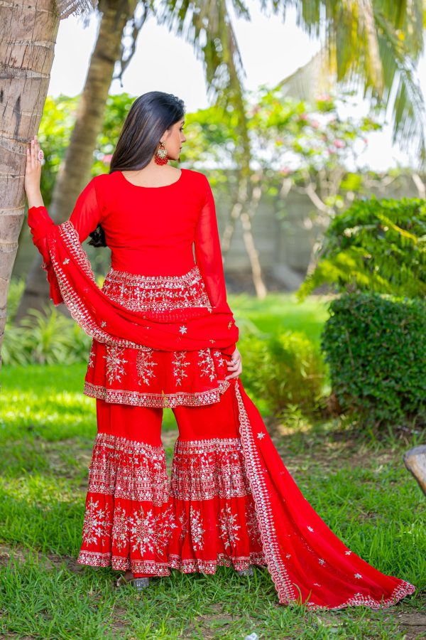 Red Georgette 7mm Sequence Work Salwar Suit - Image 4