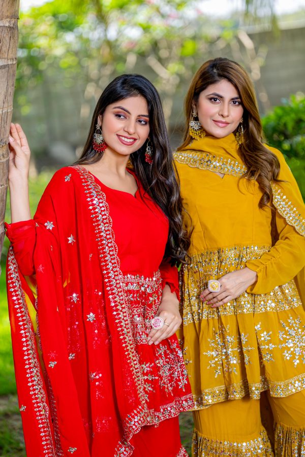 Red Georgette 7mm Sequence Work Salwar Suit - Image 5