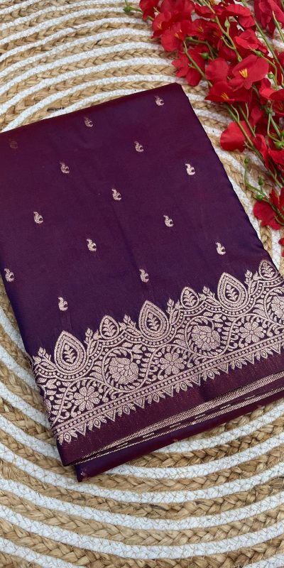 Fantastic Wine Color Banarasi Silk Zari Weaving Rich Pallu Saree
