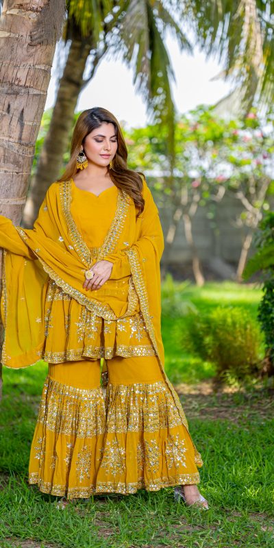 Fantastic Yellow Color Georgette 7mm Sequence Work Salwar Suit