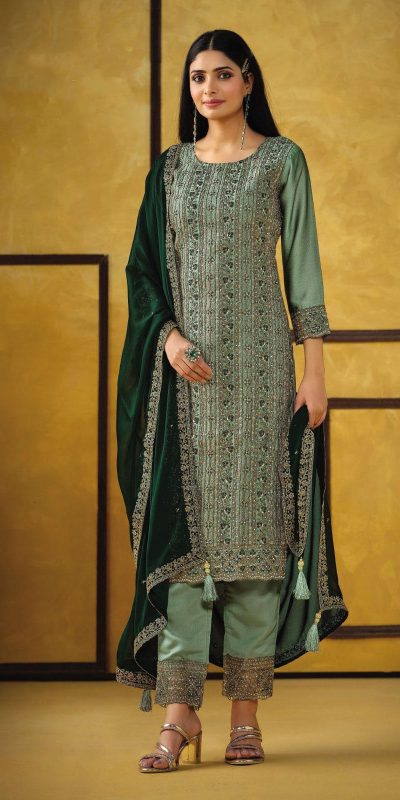 Glowing Firozi Color Rangoli Coding Sequence Work Salwar Suit