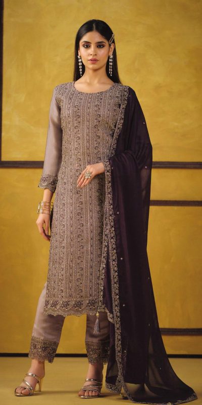 Glowing Light Brown Color Rangoli Coding Sequence Work Salwar Suit