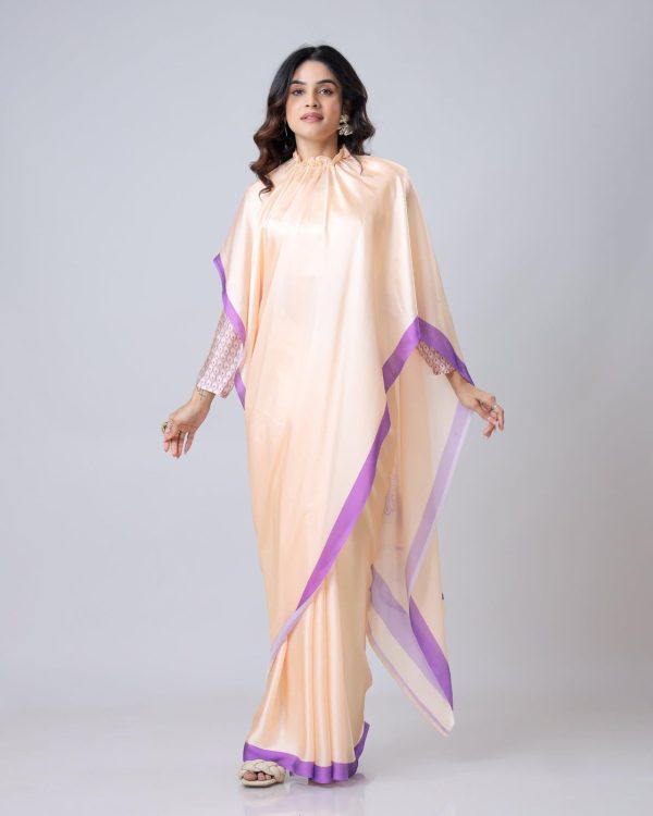 Light Peach Japan Satin Digital Print Work Saree - Image 2