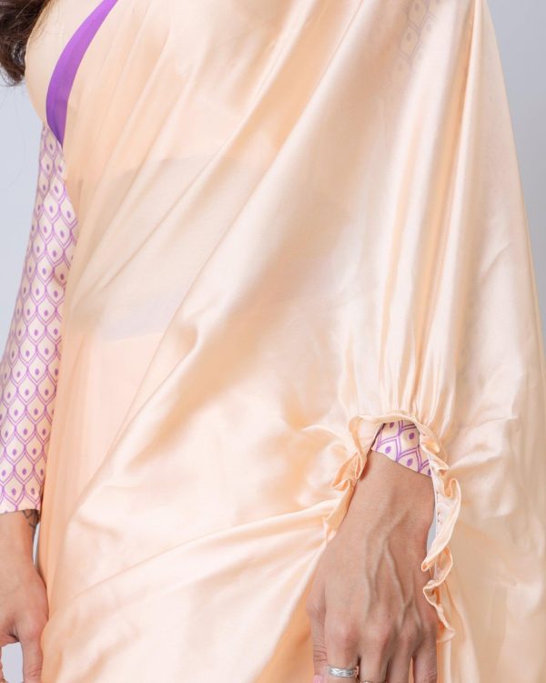 Light Peach Japan Satin Digital Print Work Saree - Image 3