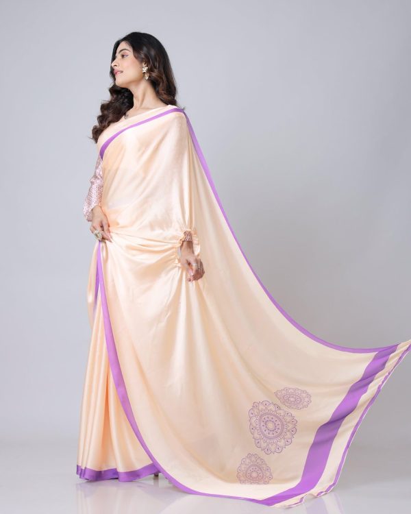 Light Peach Japan Satin Digital Print Work Saree - Image 5