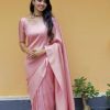 Glowing Pink Color Lichi Silk Jacquard Work On All Over Saree