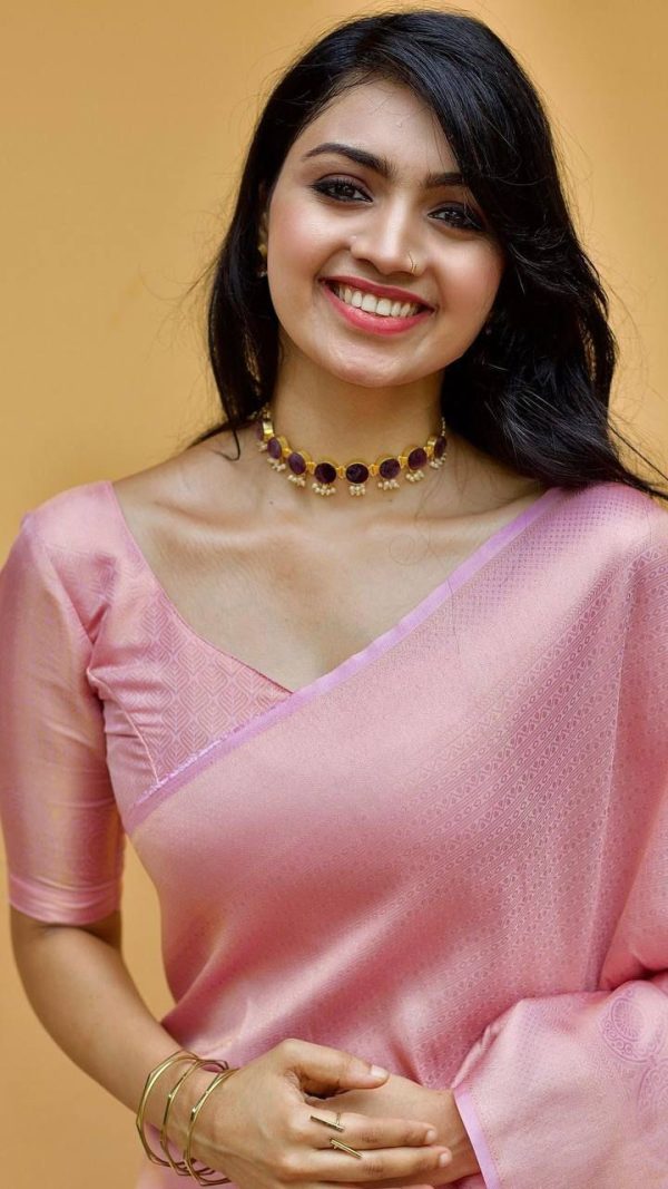 Pink Silk Jacquard Work On All Over Saree - Image 6