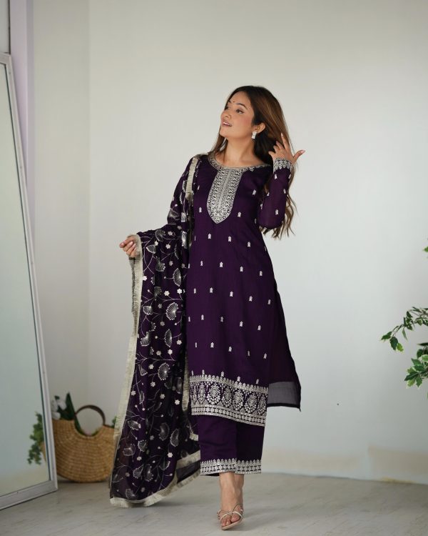 Purple Rangoli Silk Sequence Jari Work Salwar Suit - Image 2