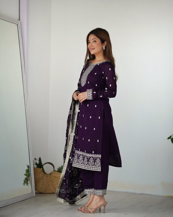 Purple Rangoli Silk Sequence Jari Work Salwar Suit - Image 3