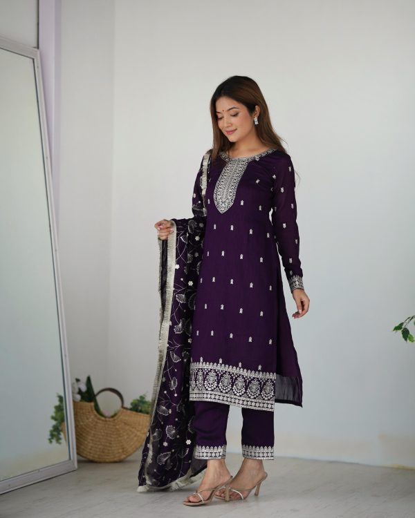 Purple Rangoli Silk Sequence Jari Work Salwar Suit - Image 4
