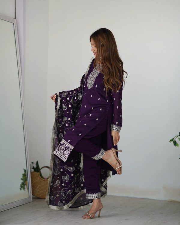 Purple Rangoli Silk Sequence Jari Work Salwar Suit - Image 6