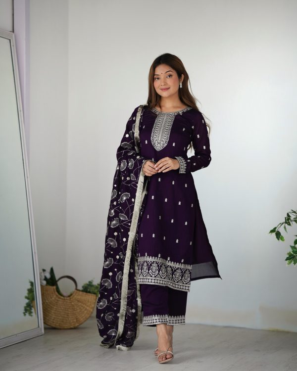 Glowing Purple Color Rangoli Silk Sequence Jari Work Salwar Suit