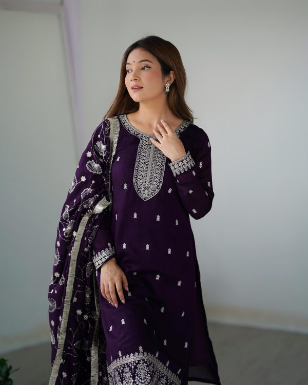 Purple Rangoli Silk Sequence Jari Work Salwar Suit - Image 7