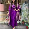 Purple Roman Silk Coding Work Salwar Suit