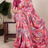 Glowing Rani Pink Color Tushar Silk With Viscose Border Printed Saree