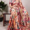 Glowing Pink Color Tushar Silk With Viscose Border Printed Saree
