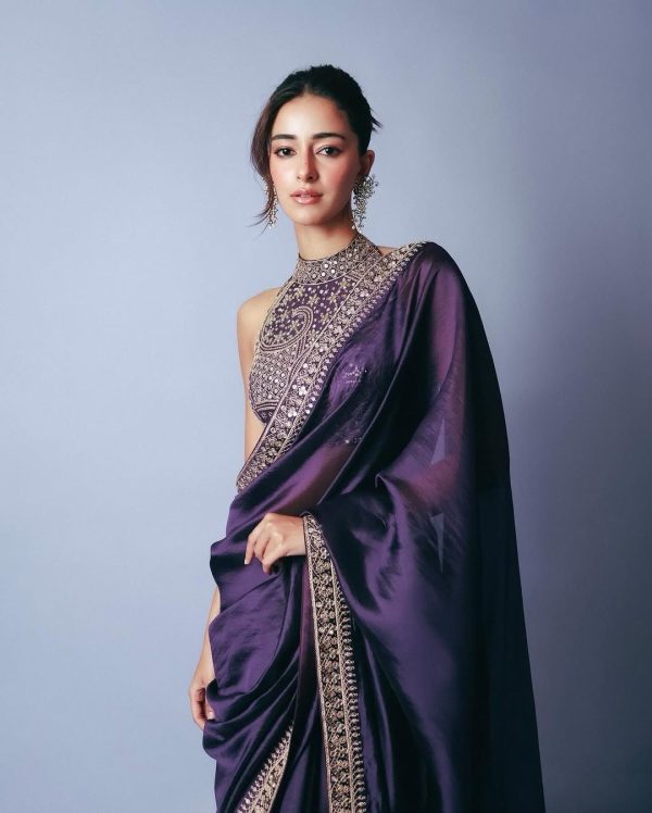 Royal Blue Thread Sequence Work Saree - Image 3