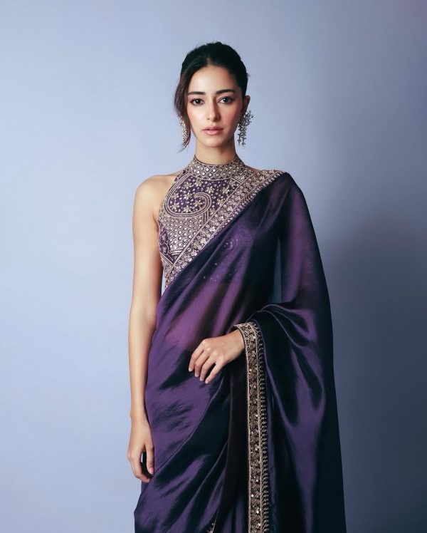 Royal Blue Thread Sequence Work Saree - Image 5