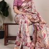 Glowing Wine Color Tushar Silk With Viscose Border Printed Saree