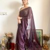 Gorgeous Brown Color Rangoli Silk Handwork Cutwork Pearl Saree
