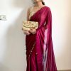 Gorgeous Rani Pink Color Rangoli Silk Handwork Cutwork Pearl Saree