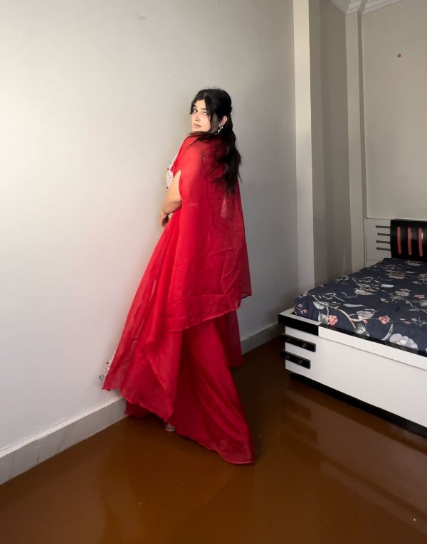 Red Georgette Sequence Diamond Work Dhoti Suit - Image 4