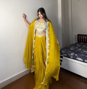 Gorgeous Yellow Color Georgette Sequence Diamond Work Dhoti Suit