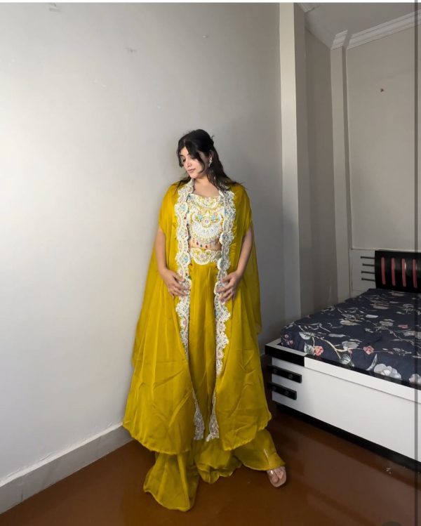 Gorgeous Yellow Color Georgette Sequence Diamond Work Dhoti Suit