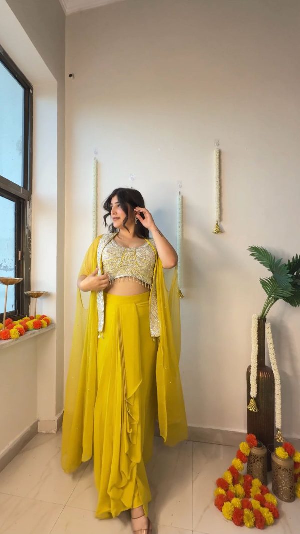 Yellow Georgette Sequence Work On Front Dhoti Suit - Image 2