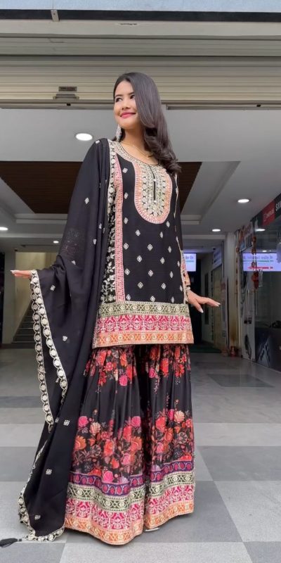 Graceful Black Color Georgette Sequences Work Salwar Suit