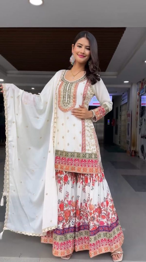 White Georgette Sequences Work Salwar Suit - Image 2