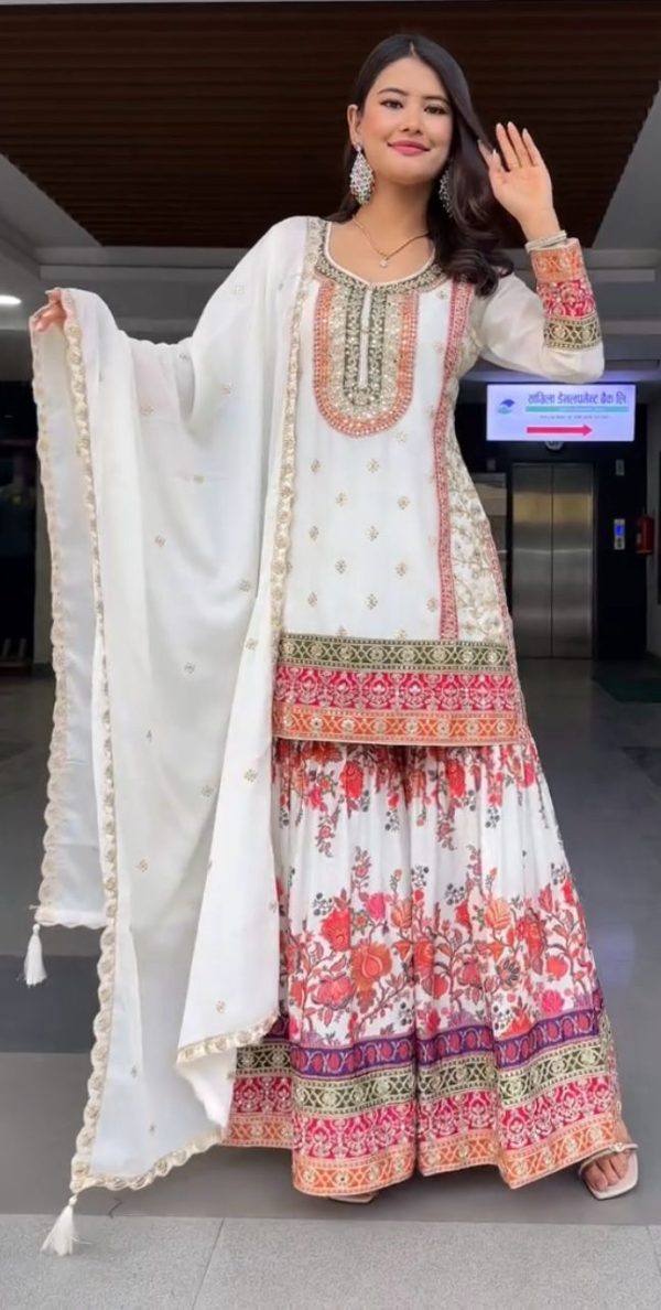 White Georgette Sequences Work Salwar Suit - Image 3