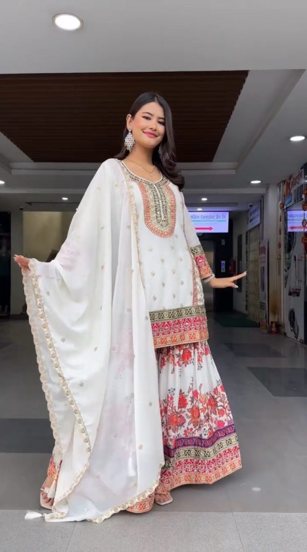 White Georgette Sequences Work Salwar Suit - Image 4