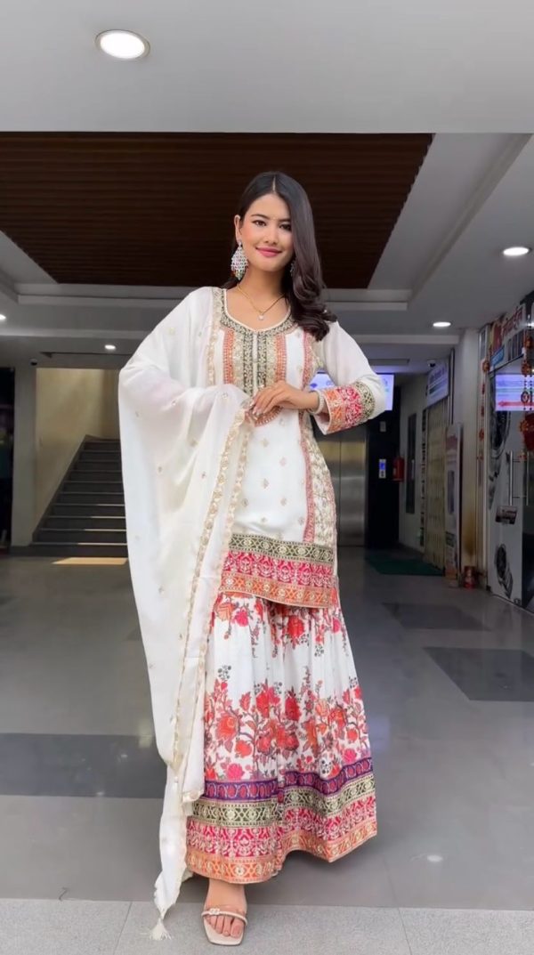 White Georgette Sequences Work Salwar Suit - Image 5