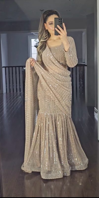 Grand Cream Color fancy Lecrae Drop style Lehenga Choli