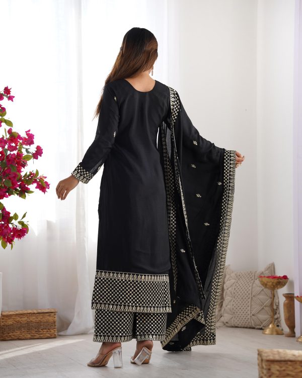 Black Chinon Silk Embroidery Jari Work Salwar Suit - Image 11