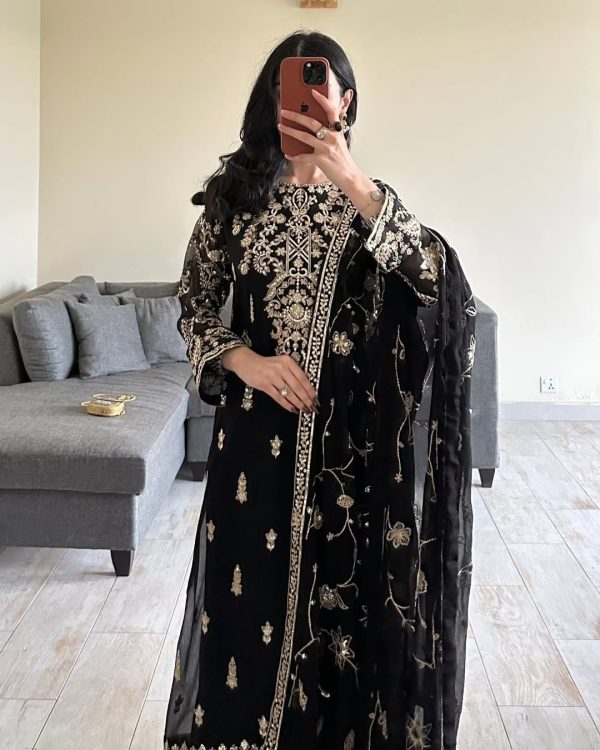 Black Georgette Thread With Sequence Salwar Suit - Image 3