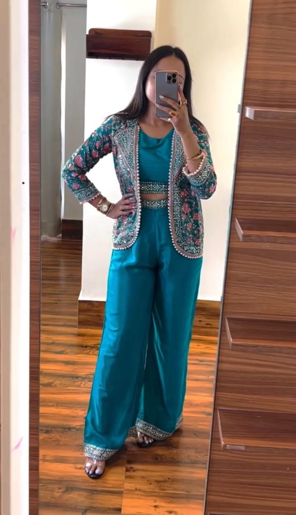 Lovely Blue Color Chinon Embroidery Work With Moti Lace Salwar Suit