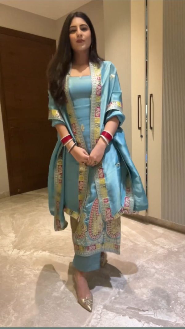 Lovely Blue Color Chinon Silk Embroidery Sequence Work Salwar Suit