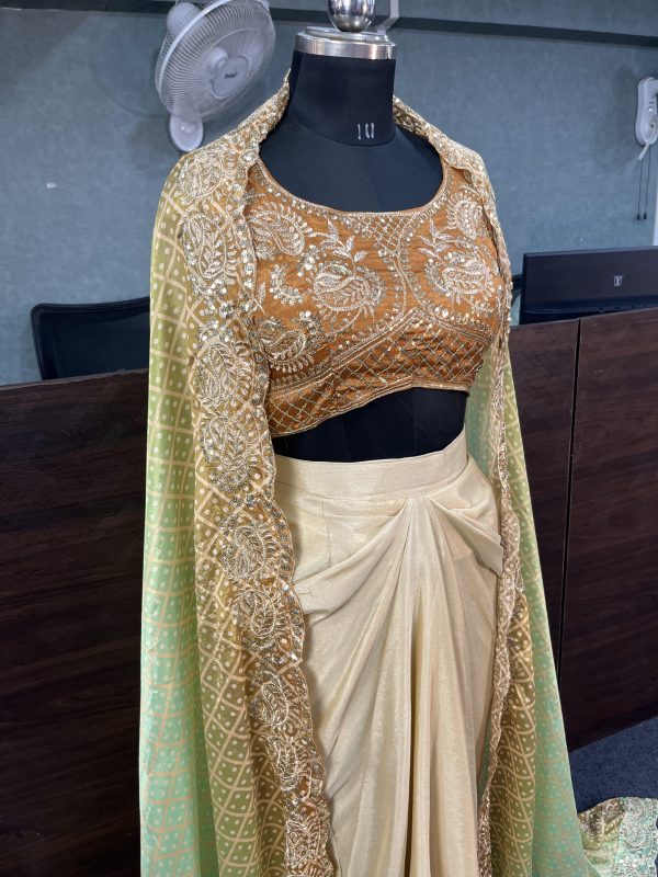 Orange Chinon Silk Embroidery Sequins Work Dhoti Suit - Image 4