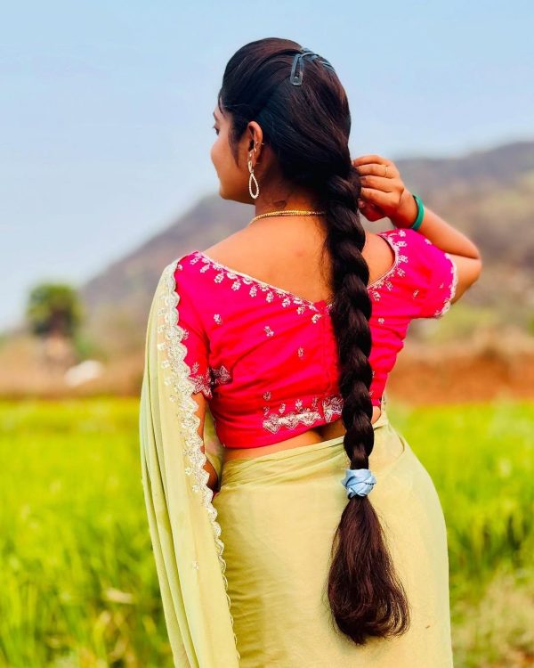 Pista And Pink Chinnon Embroidery Sequence Saree - Image 2