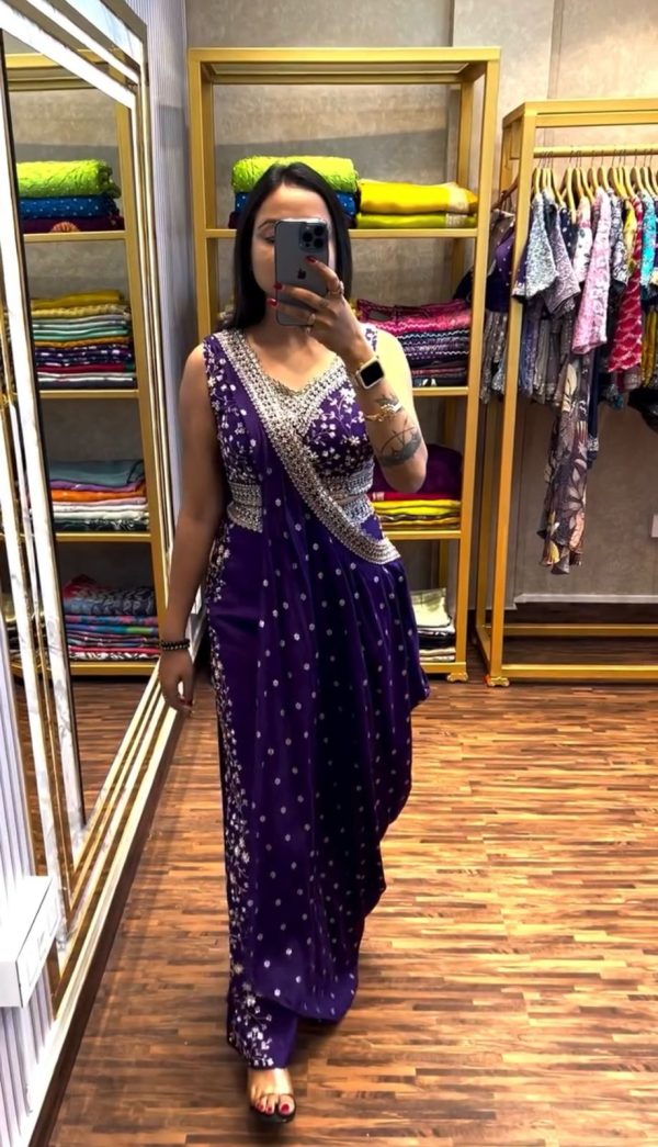 Purple Chinon Embroidery Work Salwar Suit - Image 2