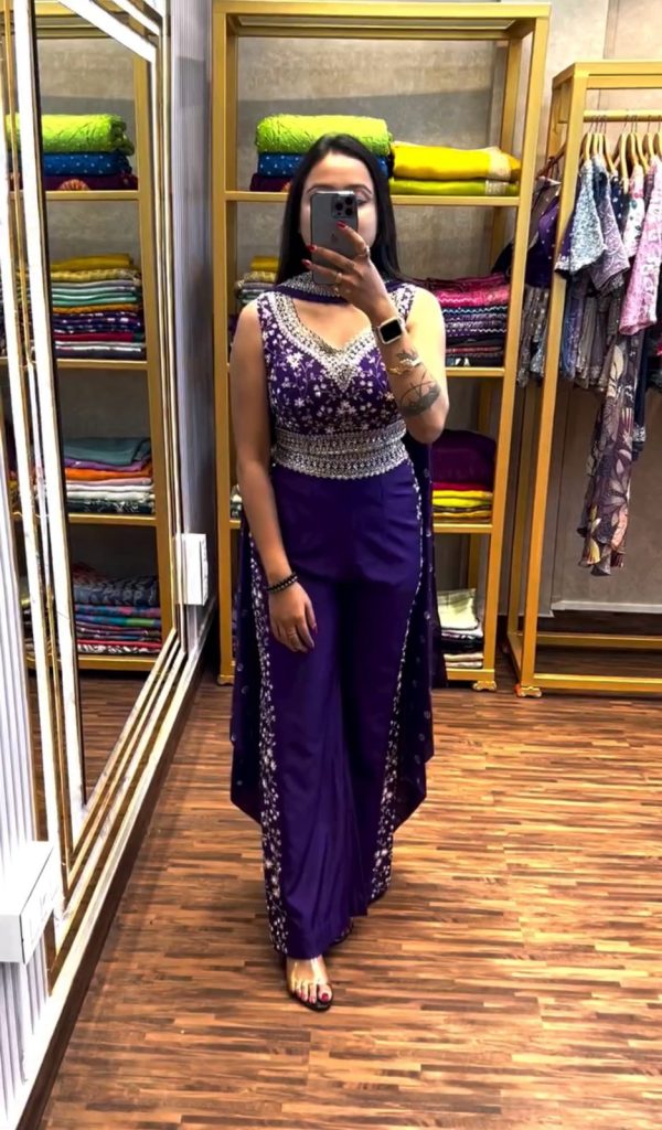 Purple Chinon Embroidery Work Salwar Suit - Image 9
