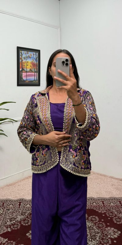 Lovely Purple Color Chinon Embroidery Work With Moti Lace Salwar Suit