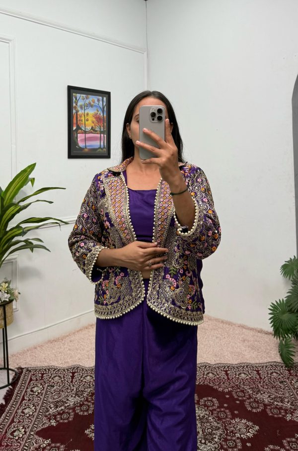 Lovely Purple Color Chinon Embroidery Work With Moti Lace Salwar Suit
