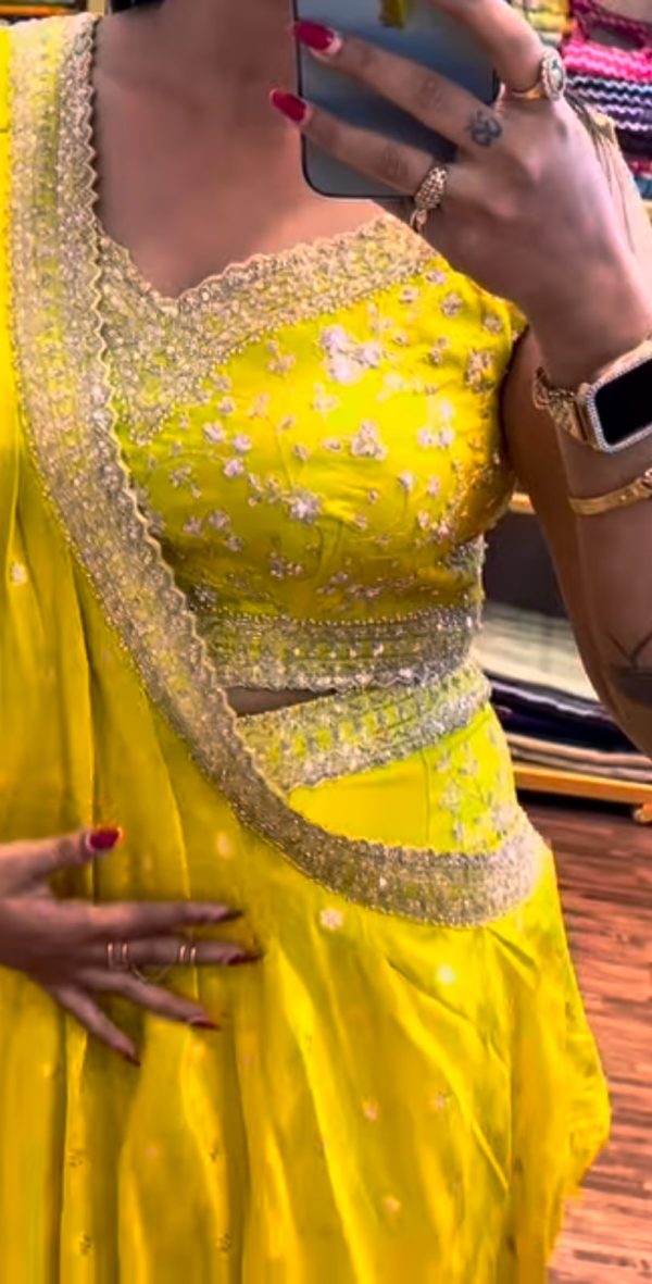 Yellow Chinon Embroidery Work Salwar Suit - Image 2