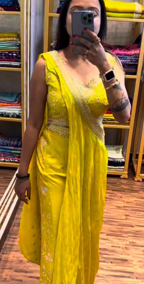 Yellow Chinon Embroidery Work Salwar Suit - Image 3