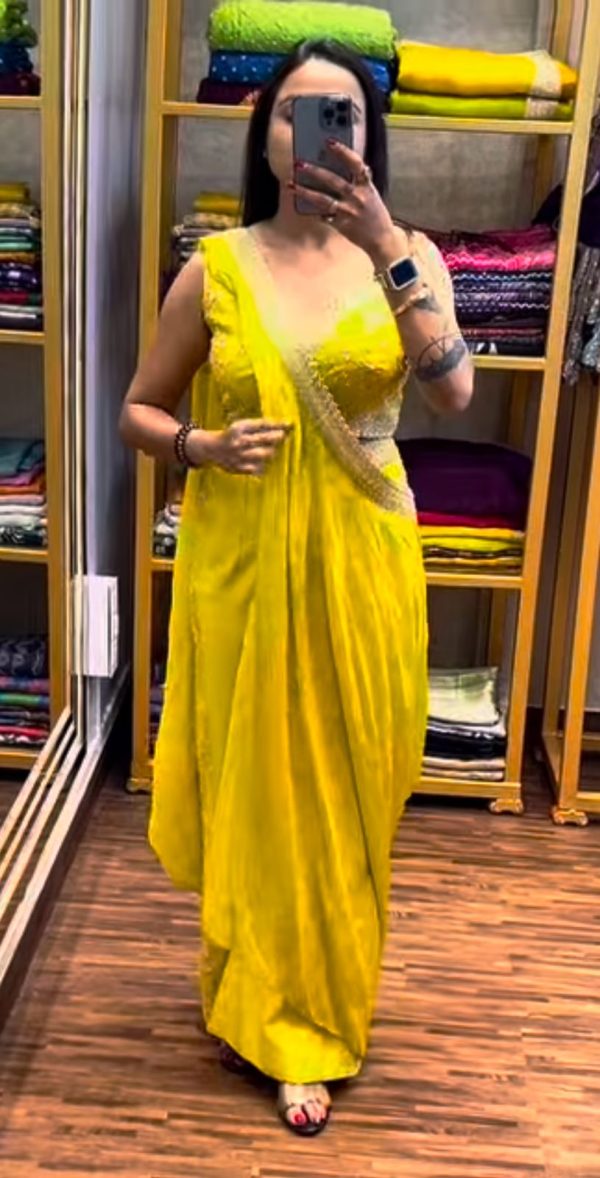 Yellow Chinon Embroidery Work Salwar Suit - Image 4