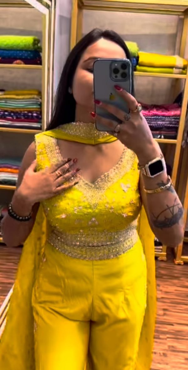Yellow Chinon Embroidery Work Salwar Suit - Image 5